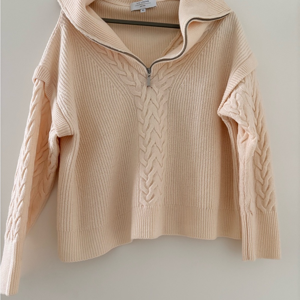 La Ligne Cream Bastion Cable Knit Quarter Zip Sweater